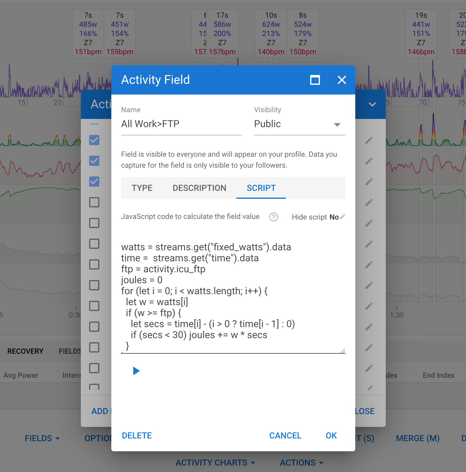 Custom JavaScript editor for extending Intervals.icu